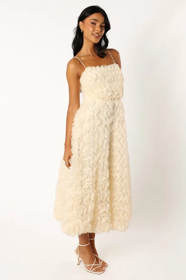 Kade Textured Midi Dress White Women Event Dresses Petal and Pup