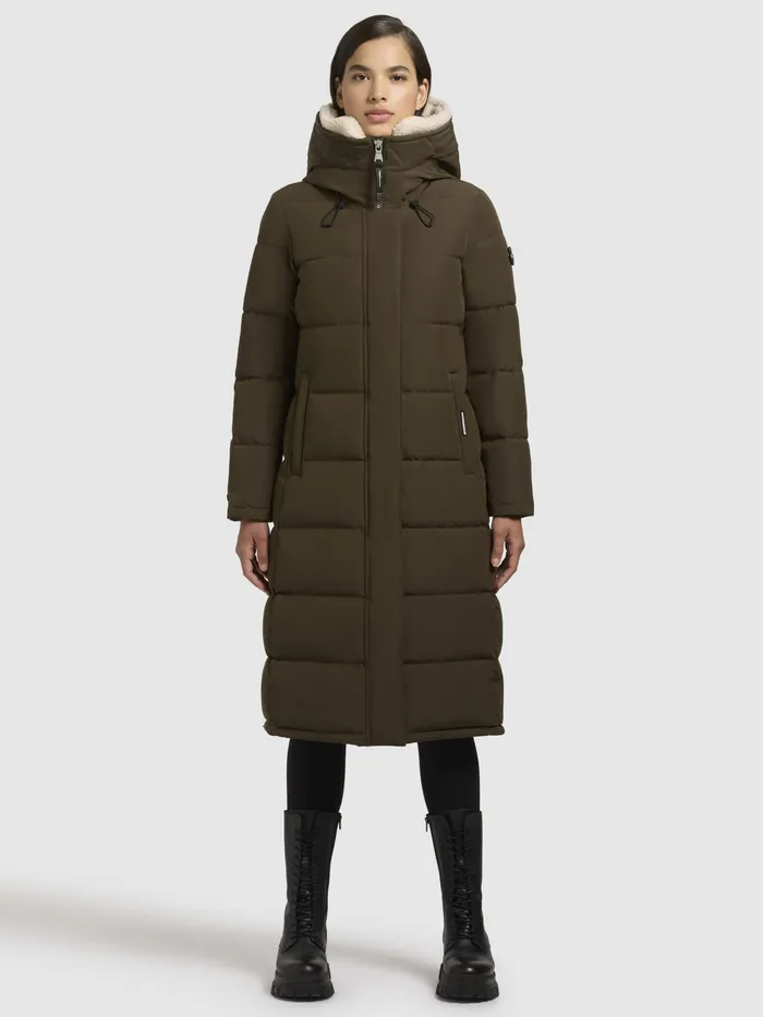 KHUJO Puffer Coats Women Mantel DEVION TEDDY Dunkeloliv Dunkeloliv