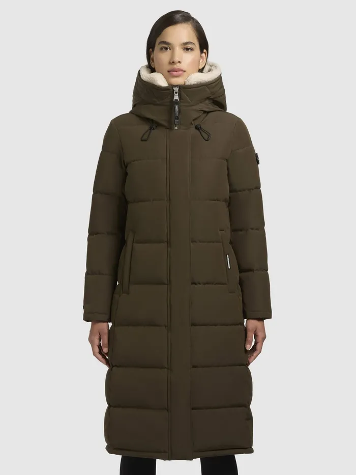KHUJO Puffer Coats Women Mantel DEVION TEDDY Dunkeloliv Dunkeloliv