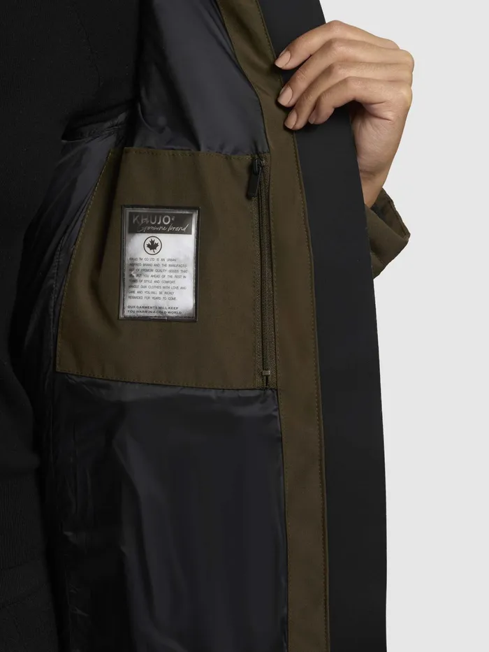 KHUJO Puffer Coats Women Mantel DEVION TEDDY Dunkeloliv Dunkeloliv