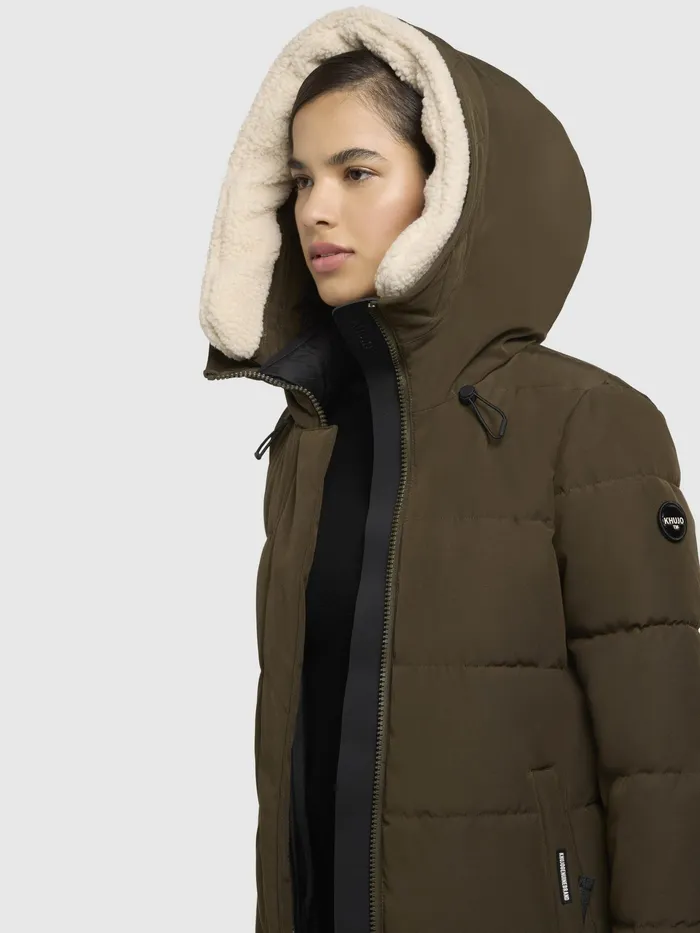 KHUJO Puffer Coats Women Mantel DEVION TEDDY Dunkeloliv Dunkeloliv