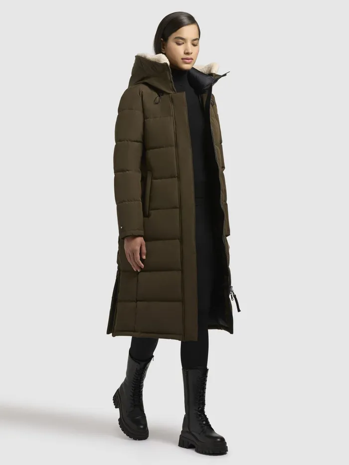KHUJO Puffer Coats Women Mantel DEVION TEDDY Dunkeloliv Dunkeloliv
