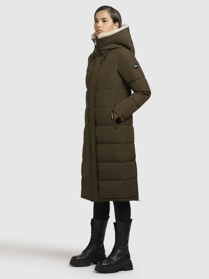KHUJO Puffer Coats Women Mantel DEVION TEDDY Dunkeloliv Dunkeloliv