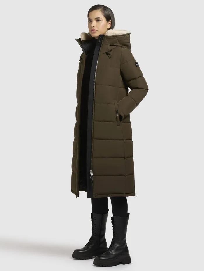 KHUJO Puffer Coats Women Mantel DEVION TEDDY Dunkeloliv Dunkeloliv