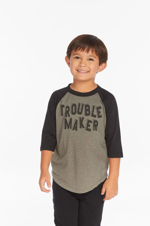 Kids Chaser Brand Boys Trouble Maker Boys Baseball Tee