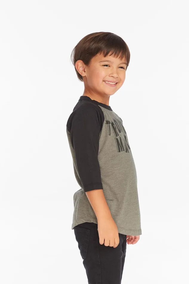 Kids Chaser Brand Boys Trouble Maker Boys Baseball Tee