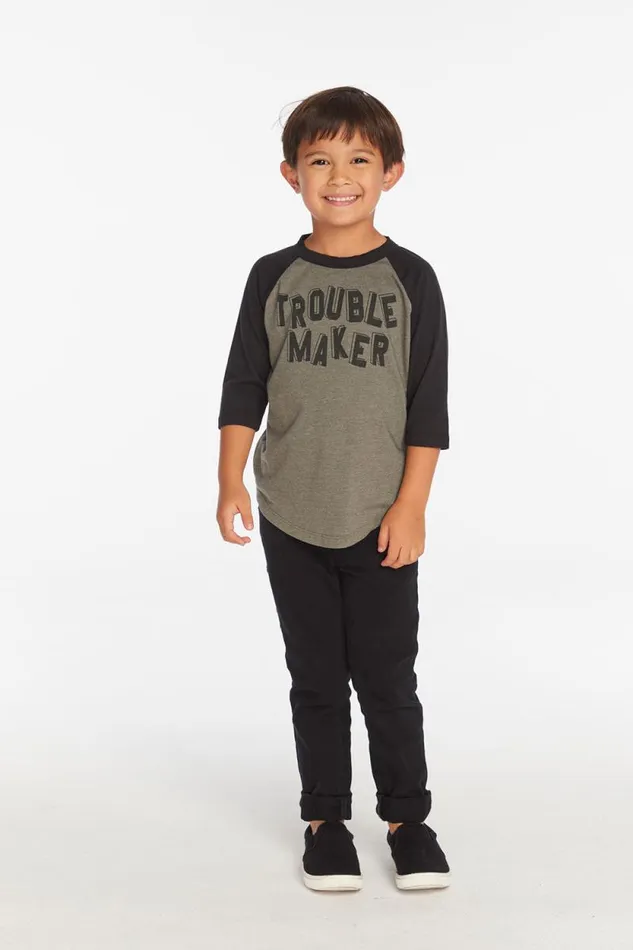 Kids Chaser Brand Boys Trouble Maker Boys Baseball Tee