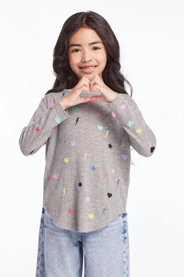 Kids Chaser Brand Girls Embroidered Stars and Bolts Girls Long Sleeve
