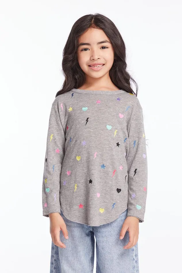 Kids Chaser Brand Girls Embroidered Stars and Bolts Girls Long Sleeve