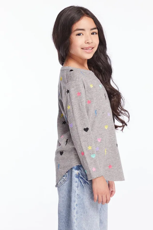 Kids Chaser Brand Girls Embroidered Stars and Bolts Girls Long Sleeve