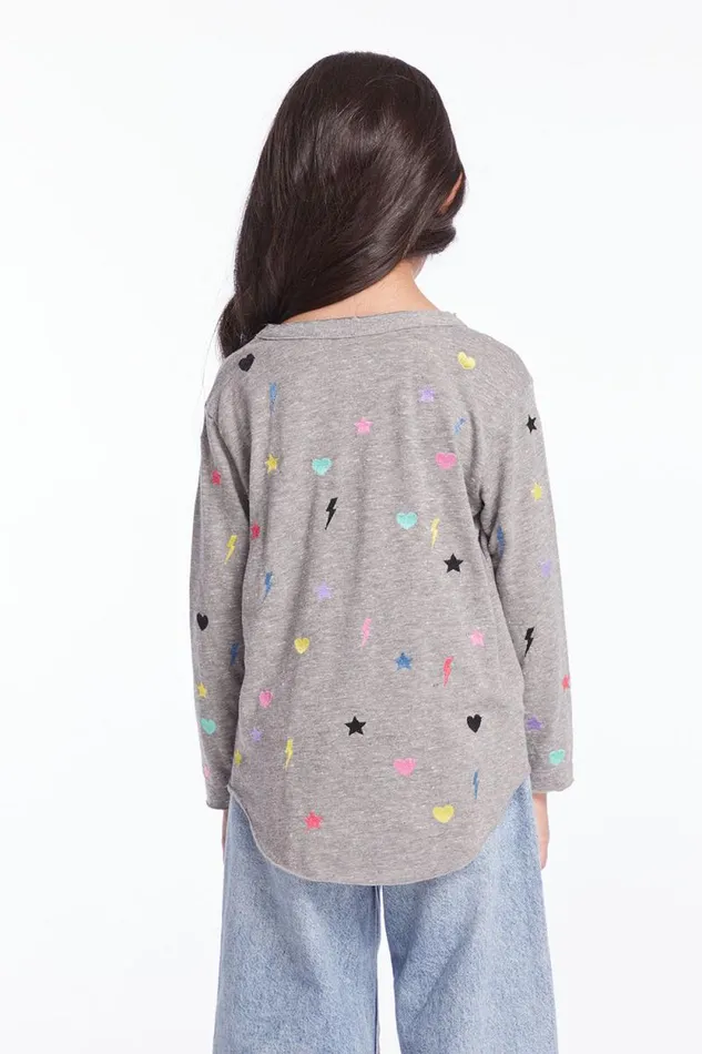 Kids Chaser Brand Girls Embroidered Stars and Bolts Girls Long Sleeve