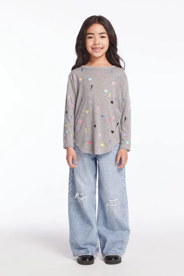 Kids Chaser Brand Girls Embroidered Stars and Bolts Girls Long Sleeve