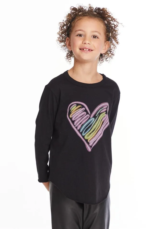 Kids Chaser Brand Girls Glow Heart Girls Long Sleeve Tee
