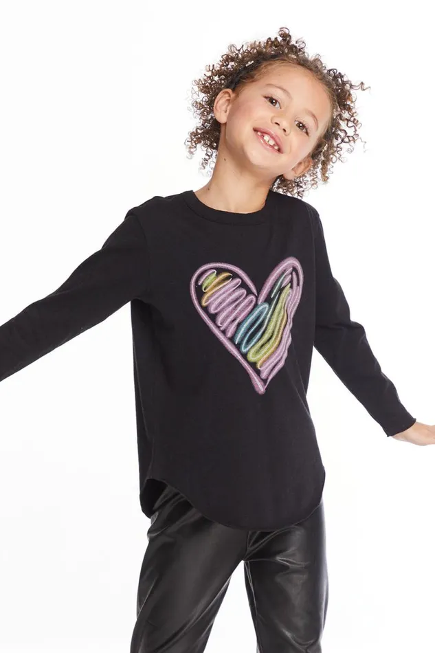 Kids Chaser Brand Girls Glow Heart Girls Long Sleeve Tee