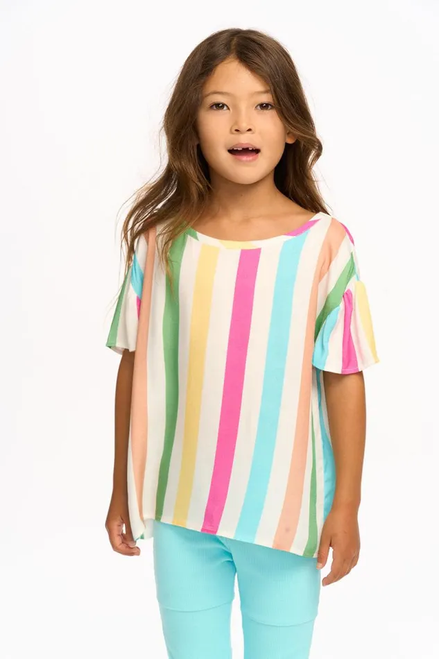 Kids Chaser Brand Girls Multi Color Stripe Tee