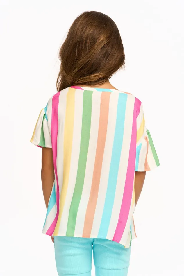 Kids Chaser Brand Girls Multi Color Stripe Tee
