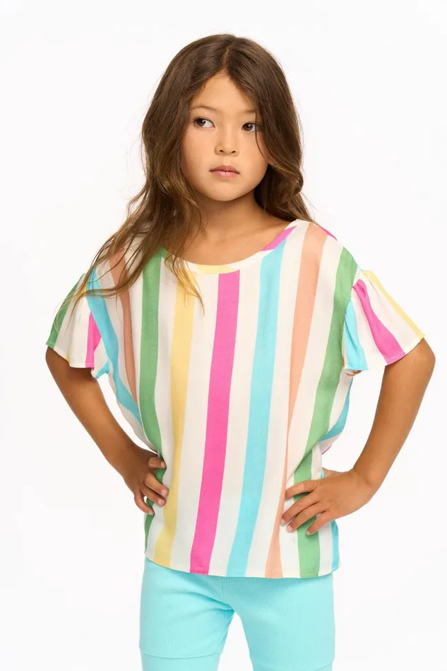 Kids Chaser Brand Girls Multi Color Stripe Tee