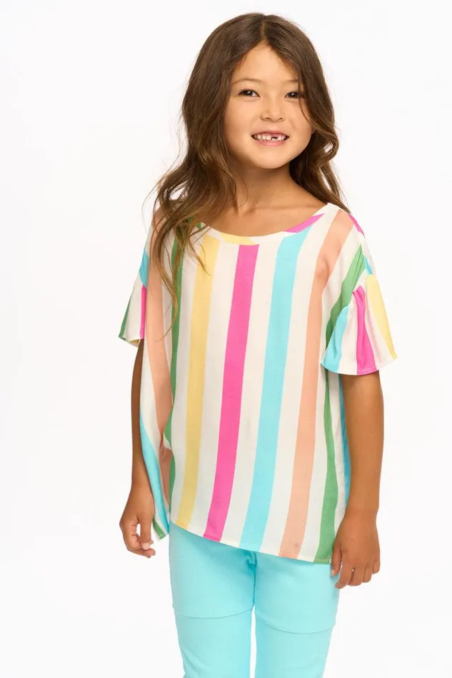 Kids Chaser Brand Girls Multi Color Stripe Tee