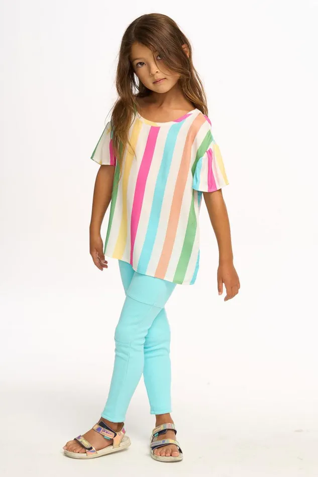 Kids Chaser Brand Girls Multi Color Stripe Tee