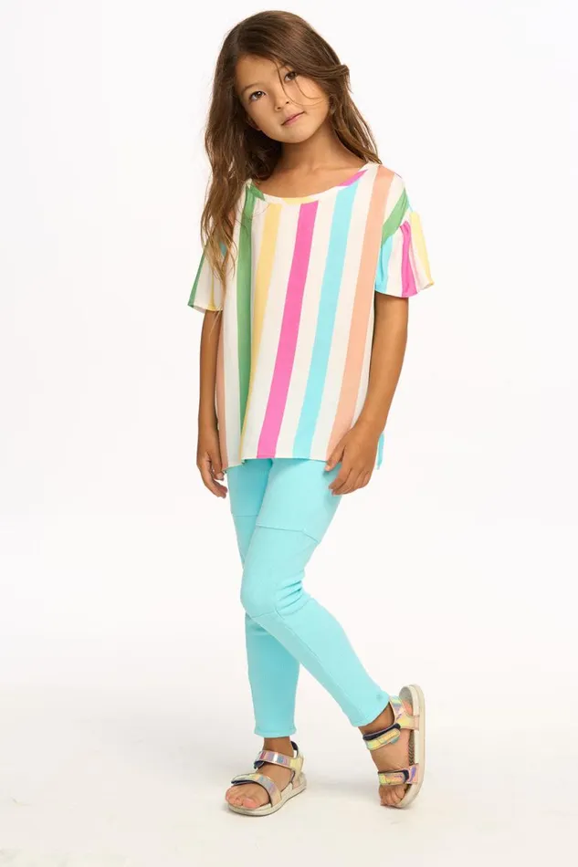 Kids Chaser Brand Girls Multi Color Stripe Tee