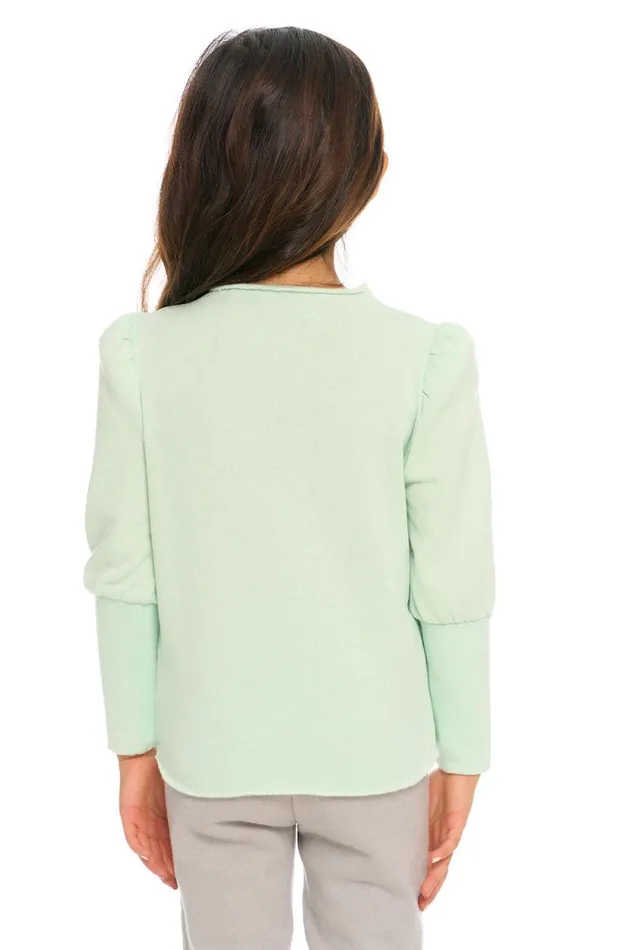 Kids Chaser Brand Girls Semi Cropped Hi Lo Mock Neck Puff Sleeve Pullover