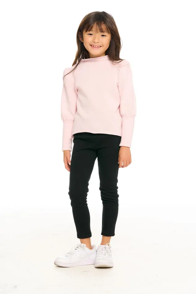 Kids Chaser Brand Girls Semi Cropped Hi Lo Mock Neck Puff Sleeve Pullover