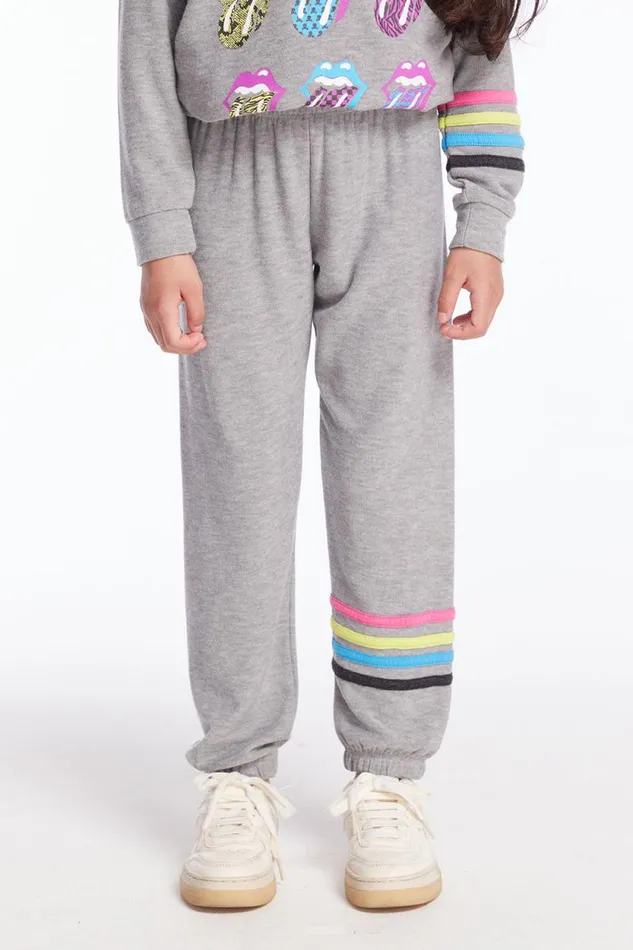 Kids Chaser Brand Girls Slim Slouchy Heather Grey Girls Pant With Strappings