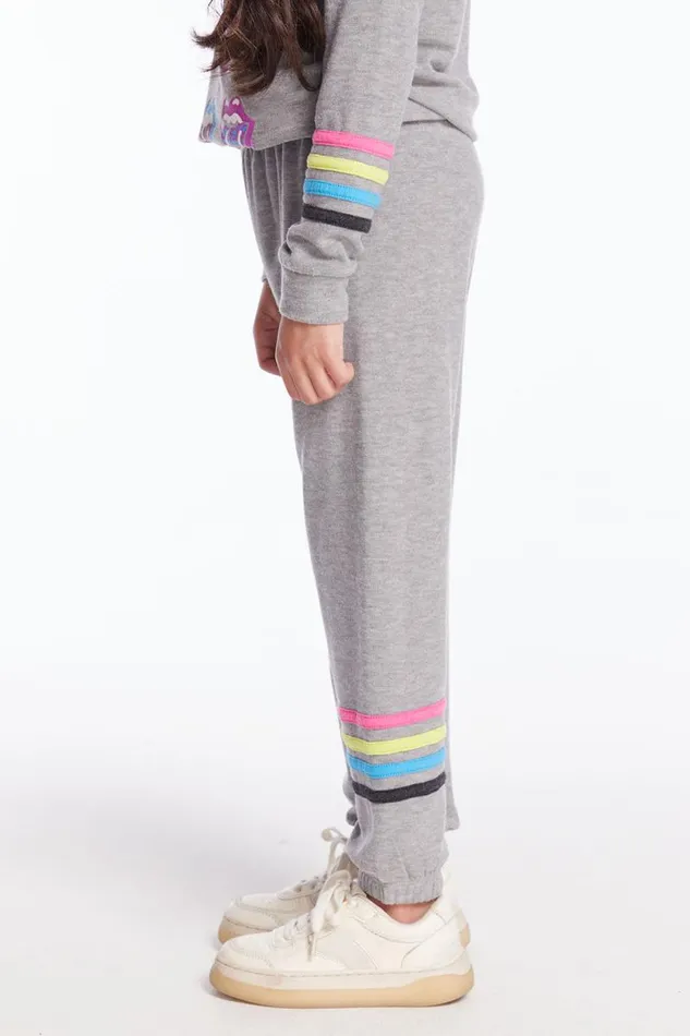 Kids Chaser Brand Girls Slim Slouchy Heather Grey Girls Pant With Strappings