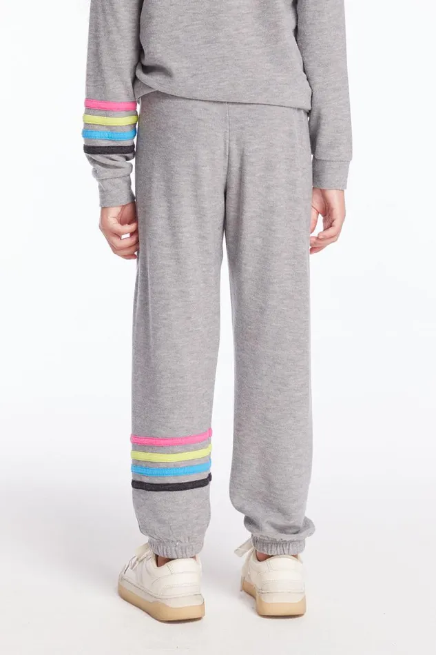 Kids Chaser Brand Girls Slim Slouchy Heather Grey Girls Pant With Strappings