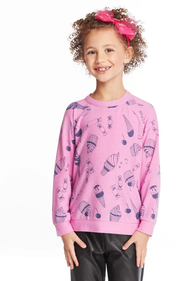 Kids Chaser Brand Girls Snack Time Girls Love Knit Raglan Pullover