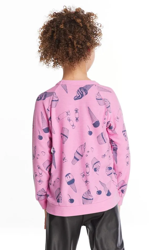 Kids Chaser Brand Girls Snack Time Girls Love Knit Raglan Pullover