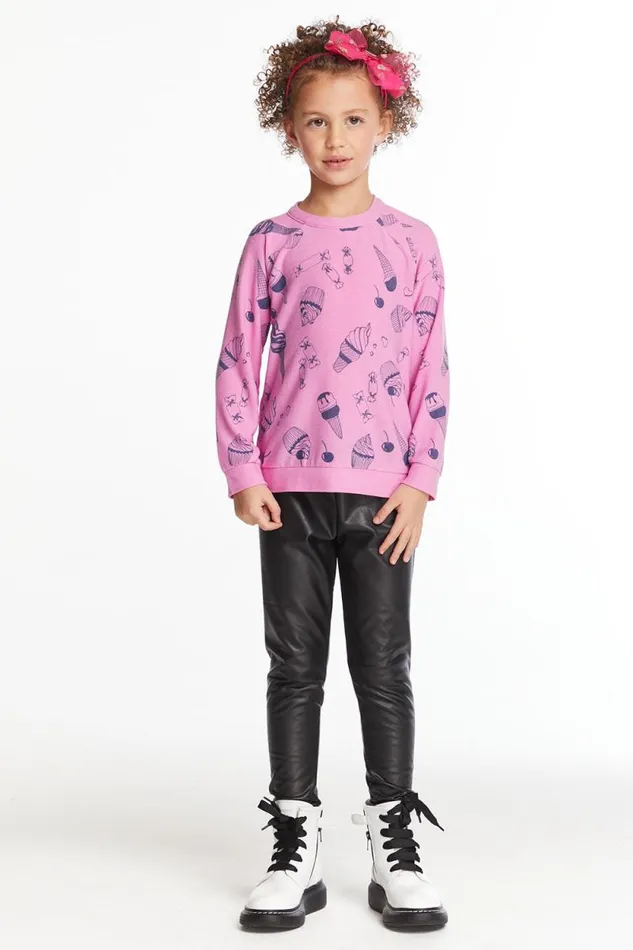 Kids Chaser Brand Girls Snack Time Girls Love Knit Raglan Pullover