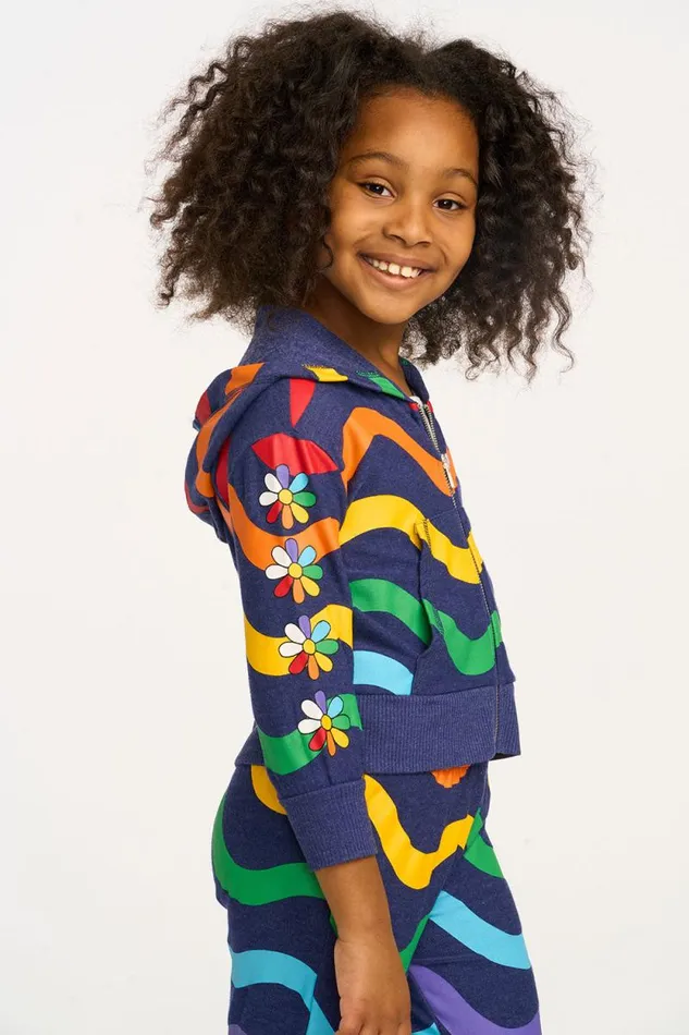 Kids Chaser Brand Girls Wavy Flower Rainbow Zipup Hoodie
