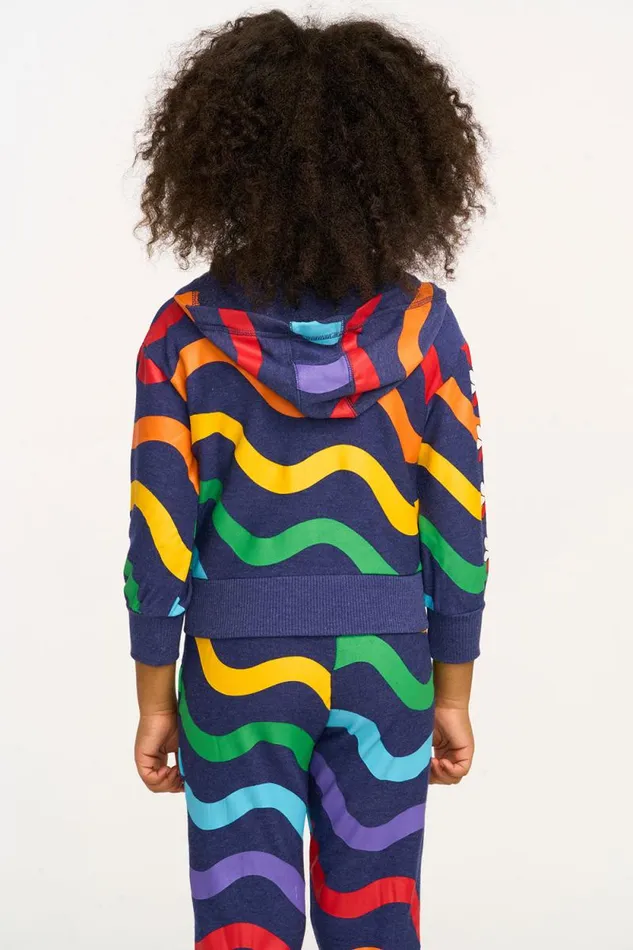 Kids Chaser Brand Girls Wavy Flower Rainbow Zipup Hoodie