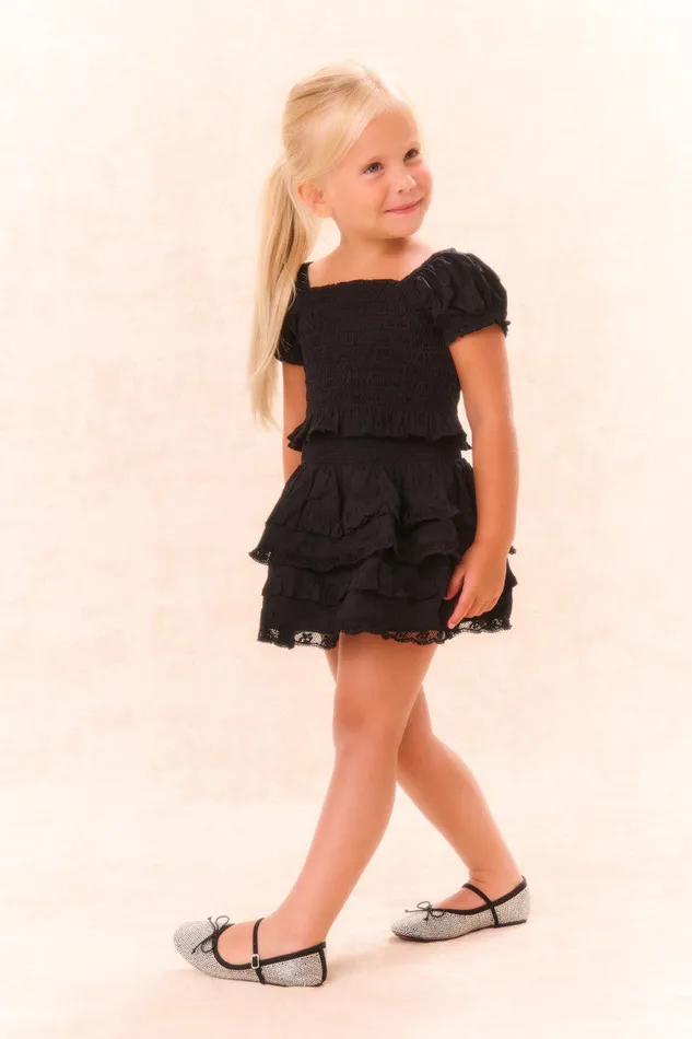 Kids LoveShackFancy Girls Girls Billie Cotton Mini Skirt Black