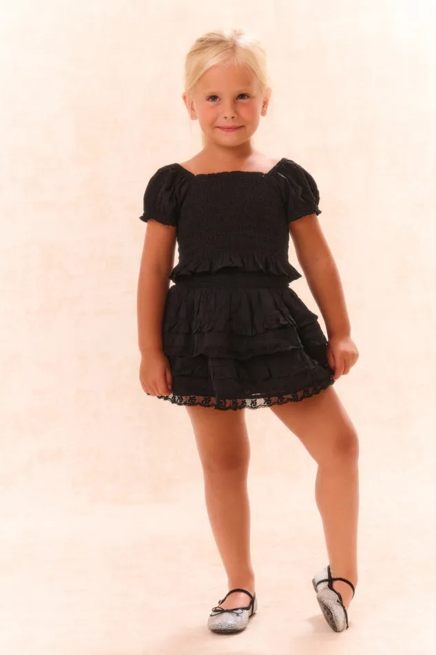 Kids LoveShackFancy Girls Girls Billie Cotton Mini Skirt Black