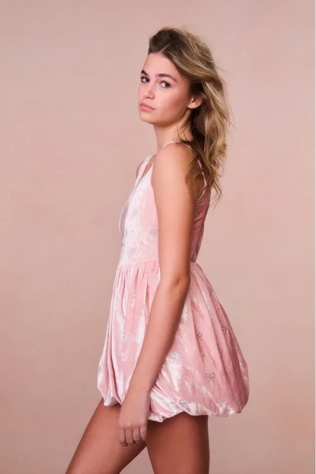 Kids LoveShackFancy Girls Girls Eilie Velvet Mini Dress Ballet Pink