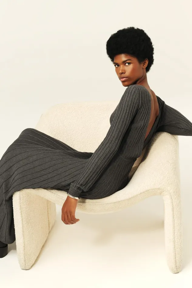 Knit Midaxi Dress Jazia Gray Women Baandsh Dresses