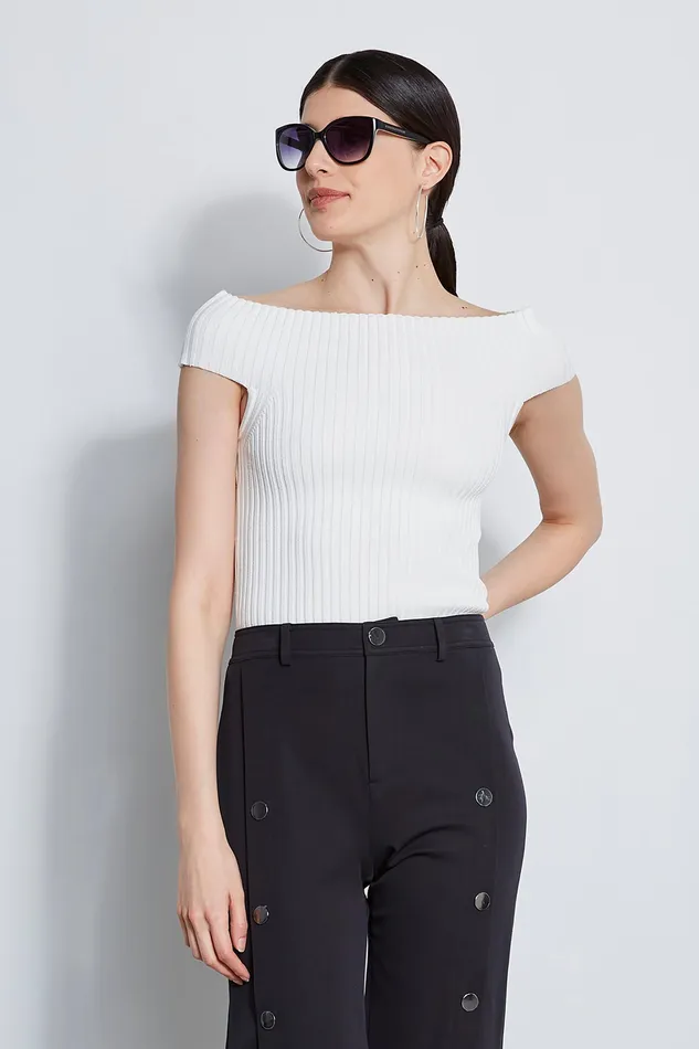 Knits and Sweaters Women Elie Tahari Off Shoulder Rib Sweater WHITE
