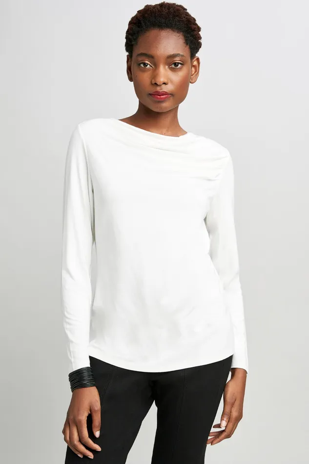 Knits and Sweaters Women Elie Tahari Wide Boat Neck Long Sleeve Pleated Knit Porcelain