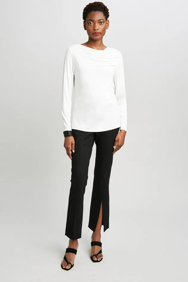 Knits and Sweaters Women Elie Tahari Wide Boat Neck Long Sleeve Pleated Knit Porcelain