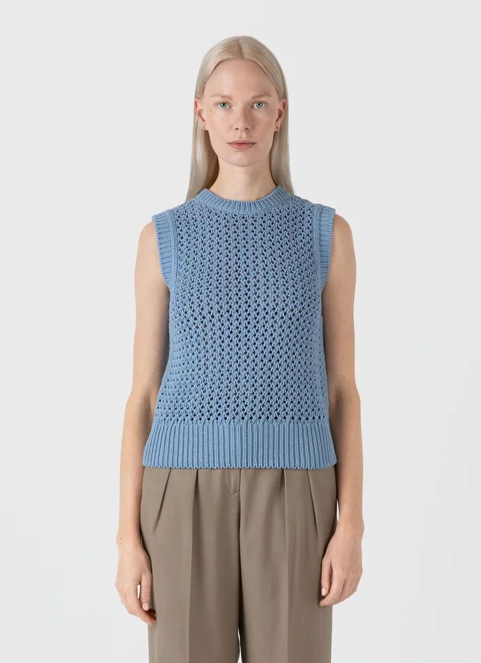 Knitwear Chunky Cotton Stitch Vest Light Blue 8211 ussunspel Women