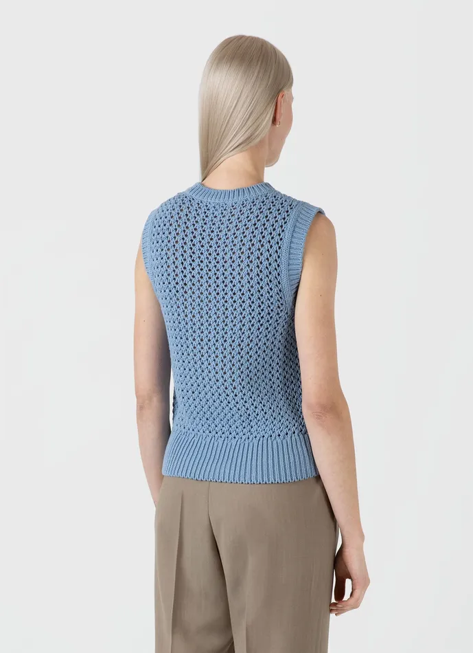 Knitwear Chunky Cotton Stitch Vest Light Blue 8211 ussunspel Women