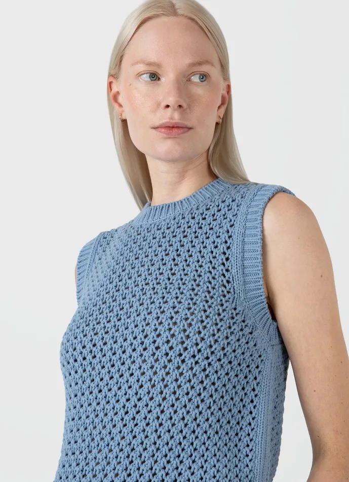 Knitwear Chunky Cotton Stitch Vest Light Blue 8211 ussunspel Women
