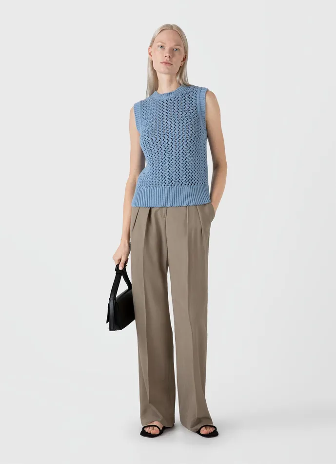 Knitwear Chunky Cotton Stitch Vest Light Blue 8211 ussunspel Women