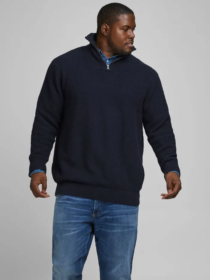 Knitwear JACK and JONES Mens HALF ZIP PLUS SIZE PULLOVER Blue Navy Blazer Gift for Friend