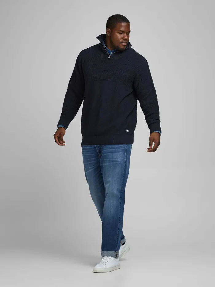 Knitwear JACK and JONES Mens HALF ZIP PLUS SIZE PULLOVER Blue Navy Blazer Gift for Friend