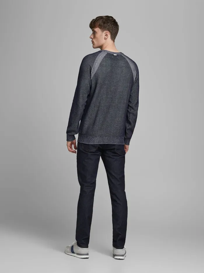 Knitwear JACK and JONES Mens ORGANIC COTTON KNITTED PULLOVER Blue Navy Blazer Cheap On Sale