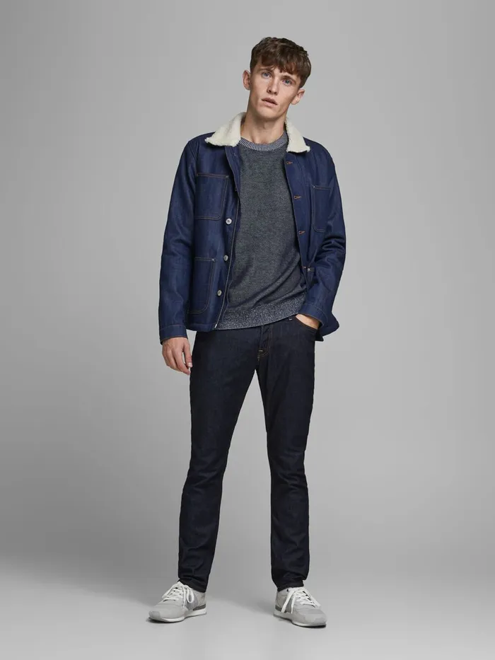 Knitwear JACK and JONES Mens ORGANIC COTTON KNITTED PULLOVER Blue Navy Blazer Cheap On Sale