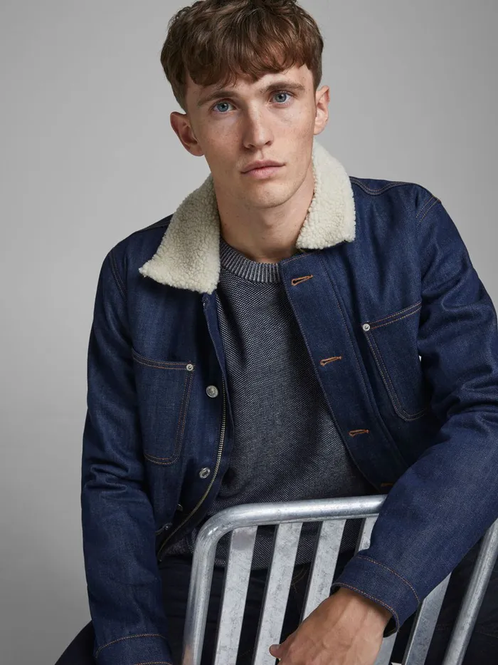 Knitwear JACK and JONES Mens ORGANIC COTTON KNITTED PULLOVER Blue Navy Blazer Cheap On Sale